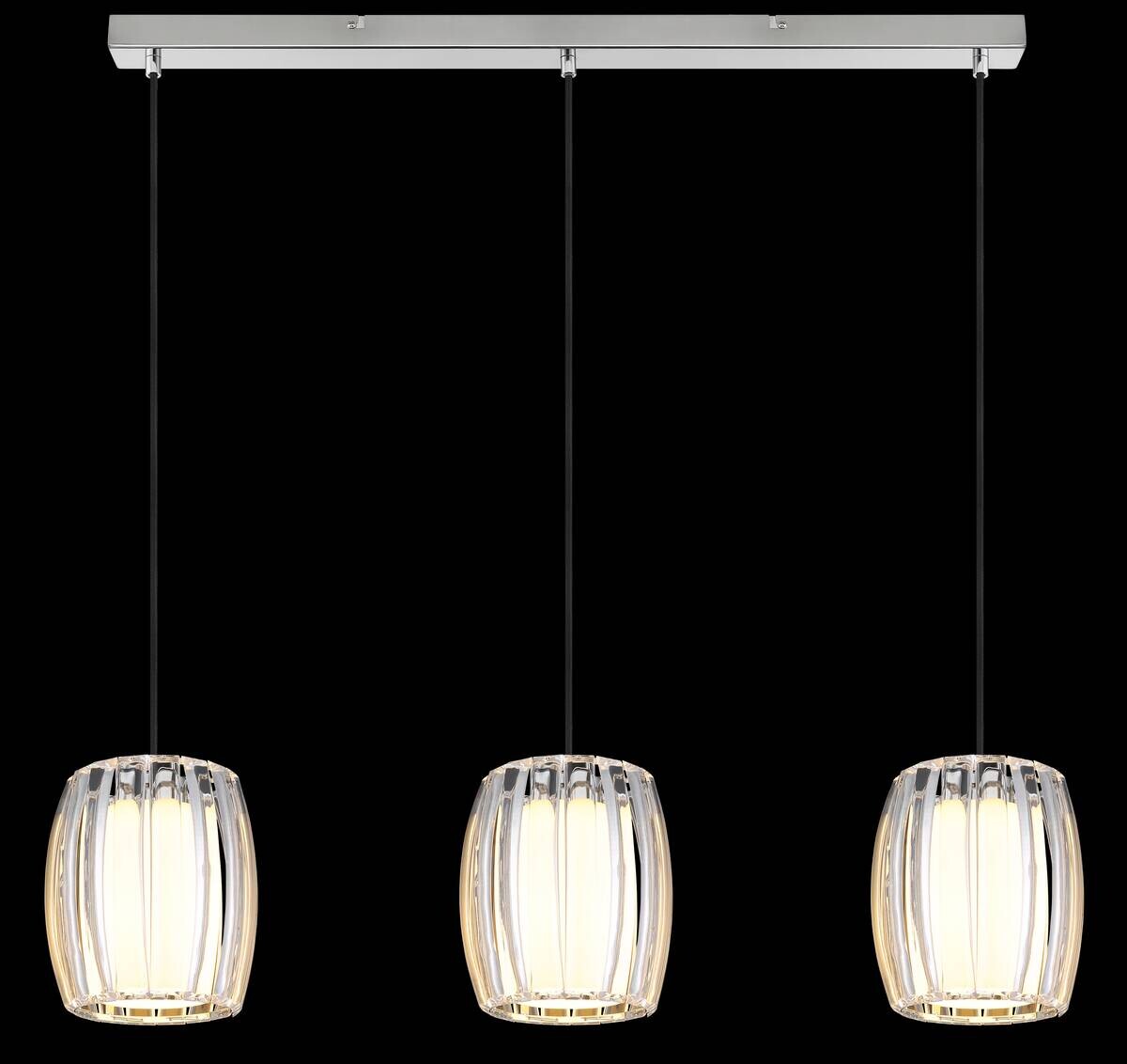 GLOBO Pendelleuchte Opal schwarz Chrom Glas Textil Metall B/H/L: ca. 18x120x86 cm E27 3 Brennstellen