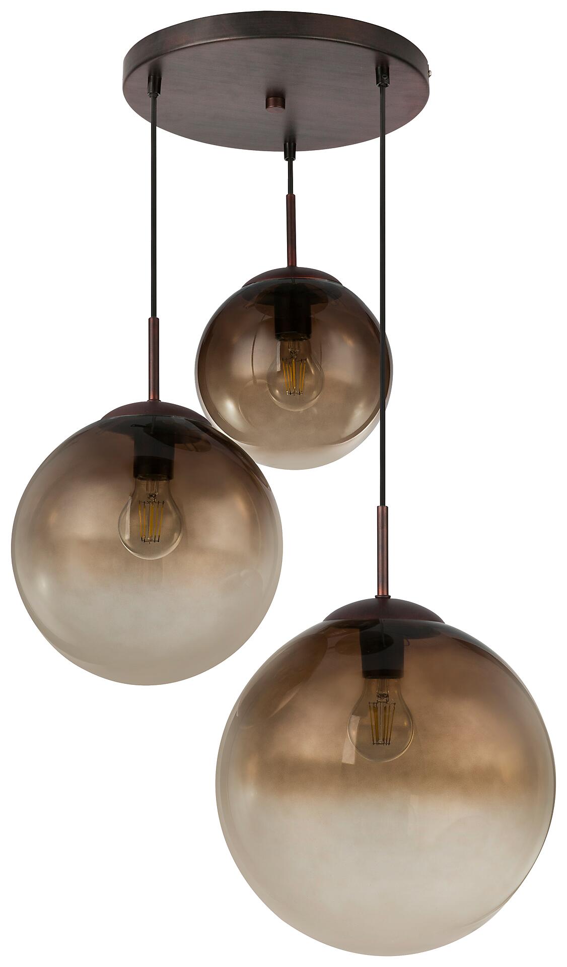 GLOBO Pendelleuchte Varus braun amber Glas Metall H/D: ca. 120x51 cm E27 3 Brennstellen