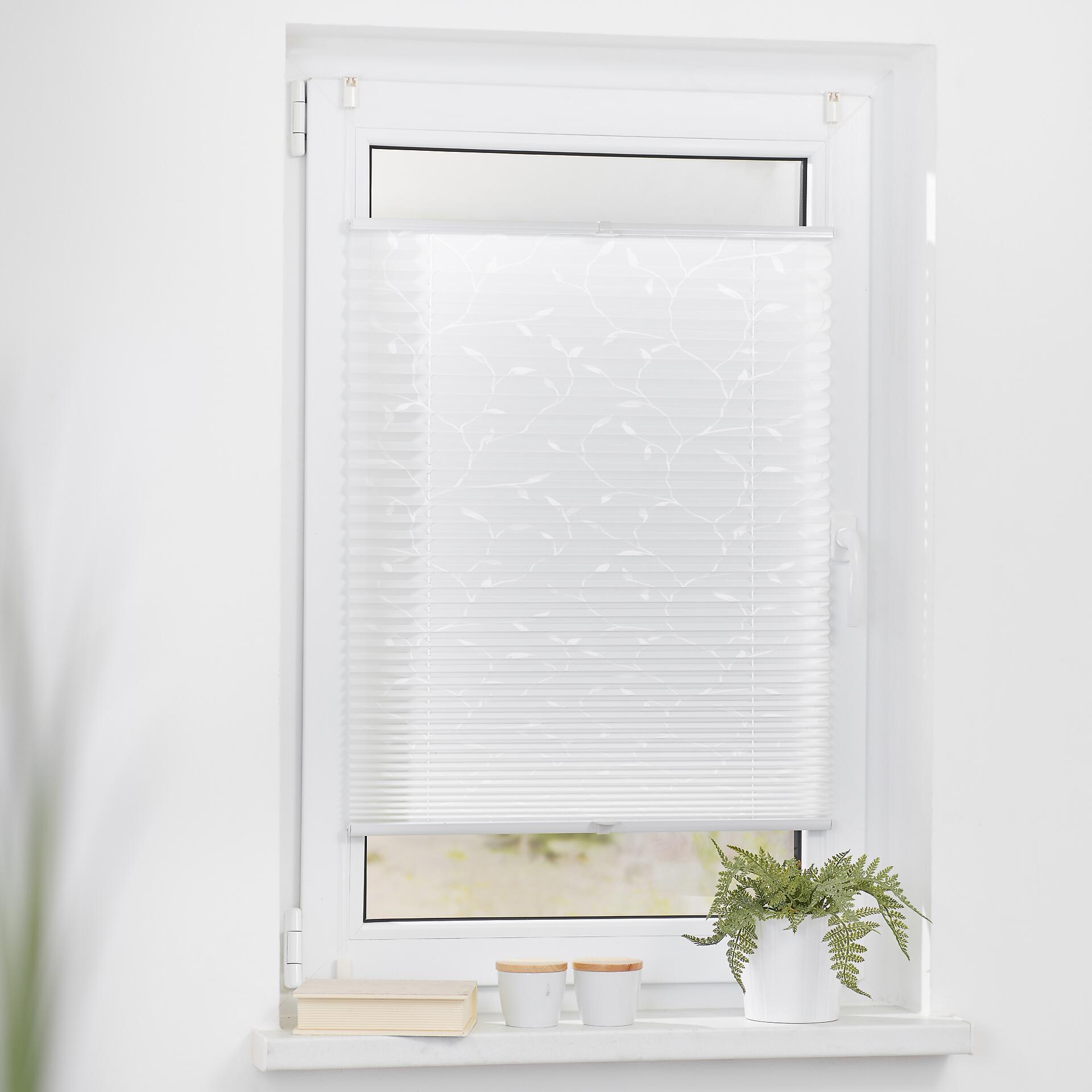 LICHTBLICK Spannplissee Pflanze weiß B/L: ca. 60x130 cm