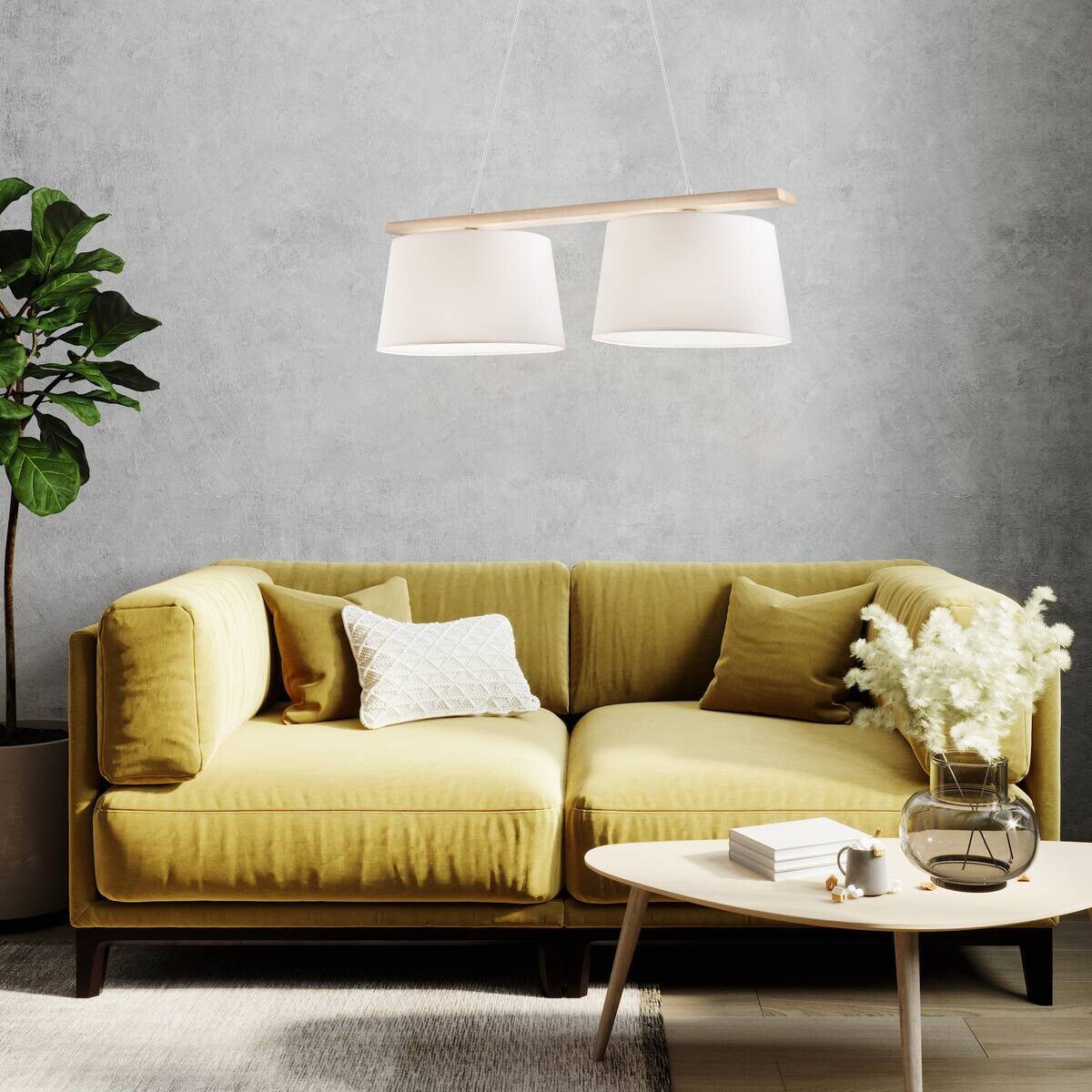 Lamkur Deckenleuchte weiß Stahl Holz B/H/L: ca. 24x45x90 cm 2 Brennstellen