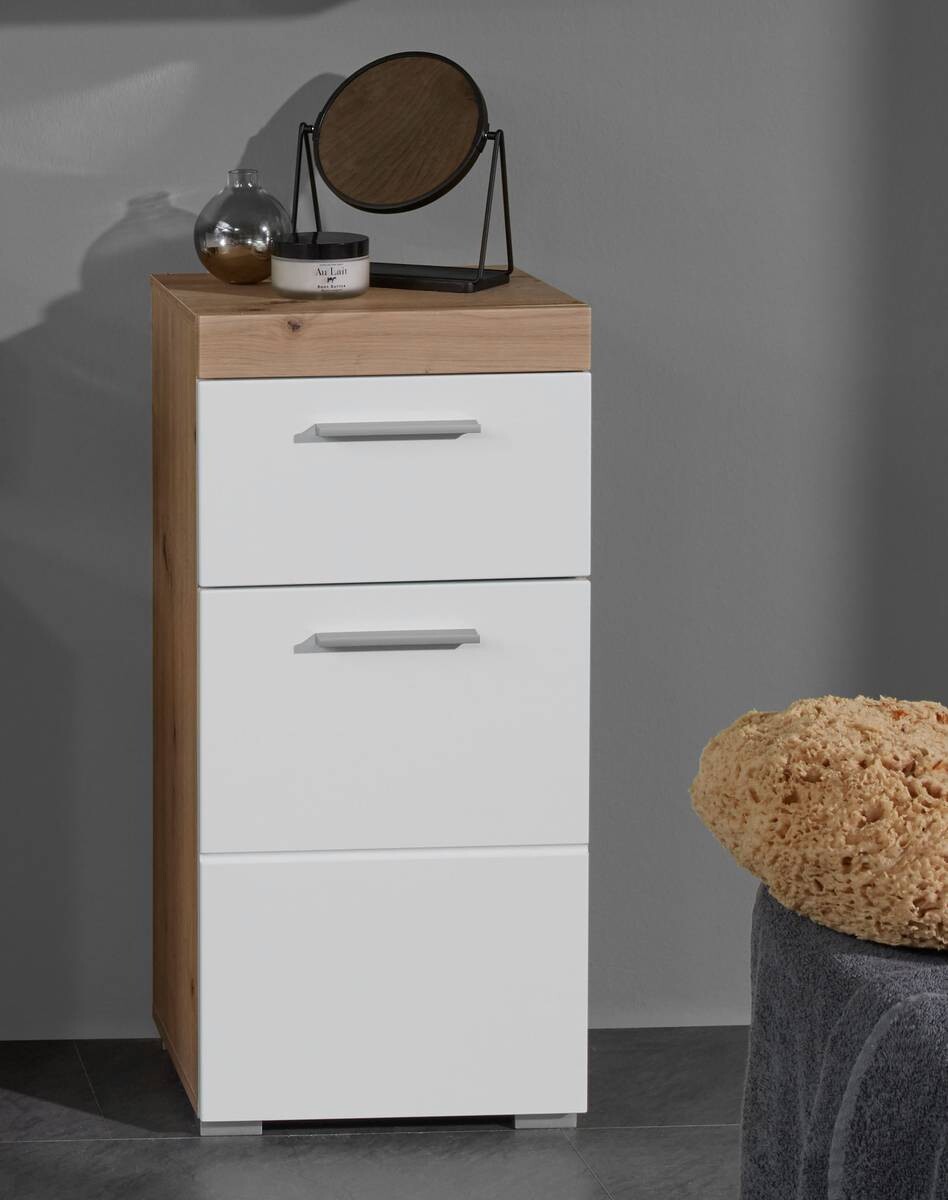 Stauraumelement Amanda weiß Hochglanz Asteiche Nachbildung B/H/T: ca. 37x79x31 cm