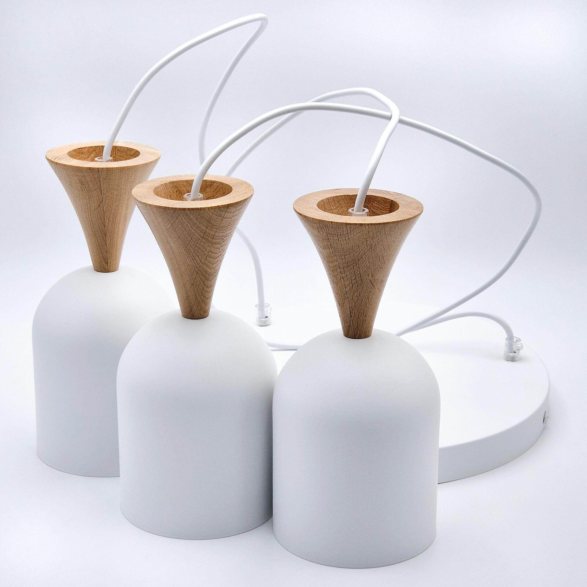 Lamkur Hängeleuchte Eiche weiß Stahl Holz B/H/L: ca. 34x100x34 cm E27 3 Brennstellen