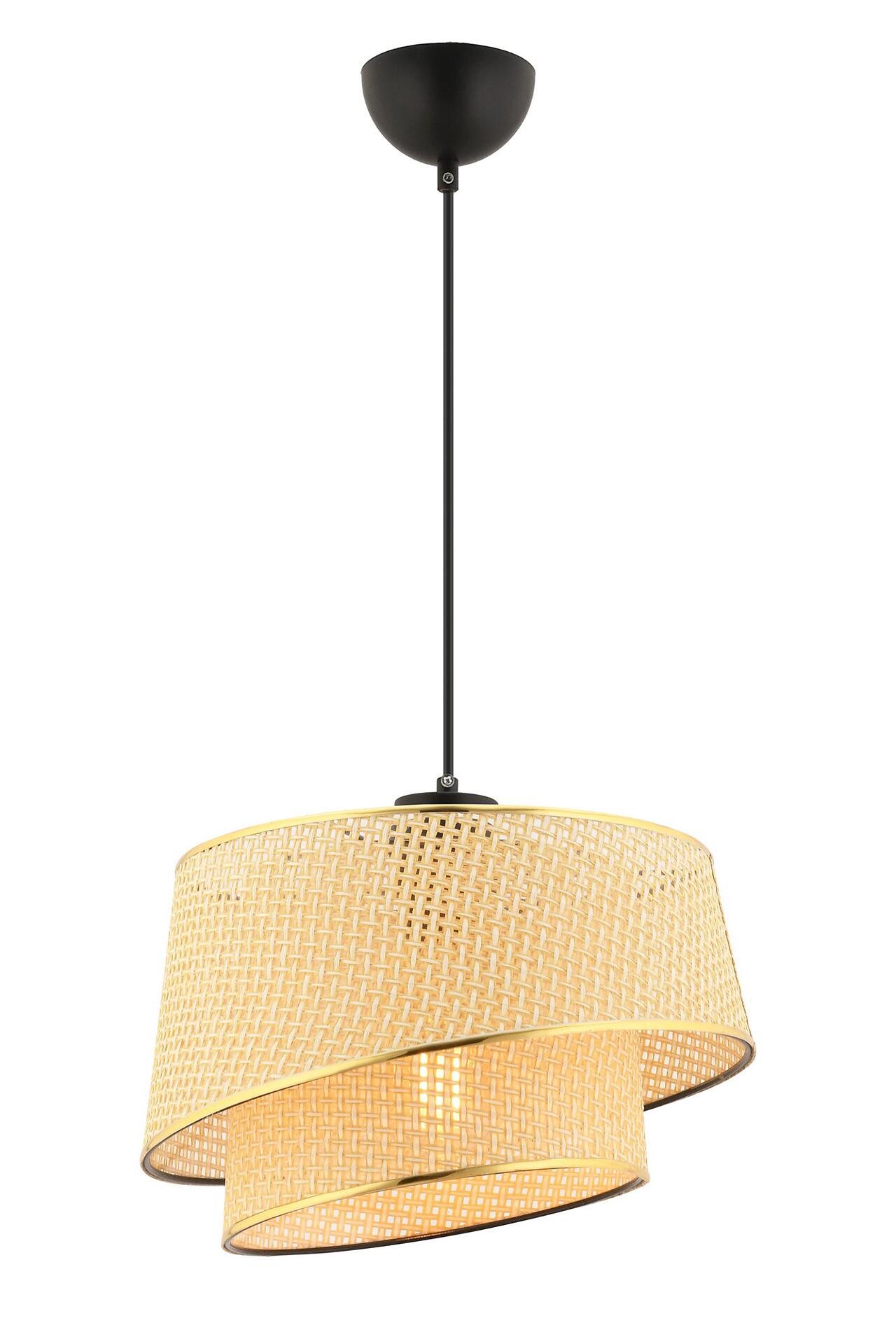 Opviq Pendelleuchte Barette kamel gold Stoff Metall B/H/L: ca. 32x65x32 cm E27 1 Brennstellen