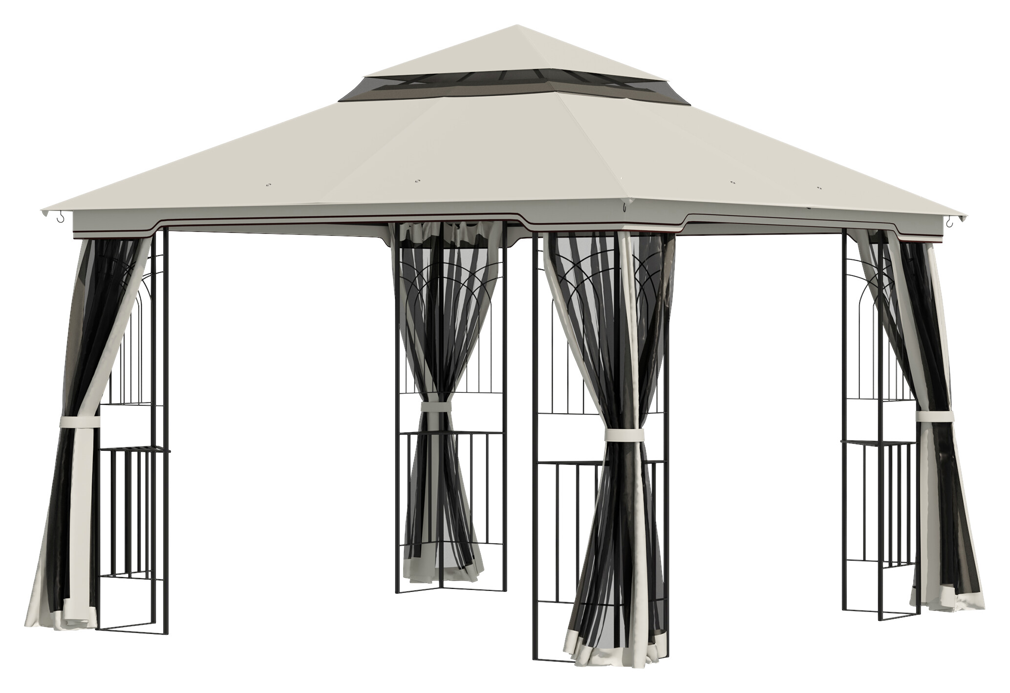 Outsunny Pavillon mit Doppeldach beige Metall B/H/L: ca. 299x274x299 cm