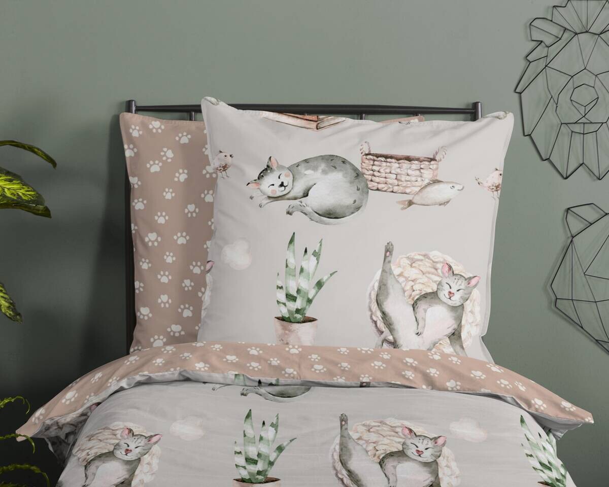 Baumwoll Bettwäsche Catlife grau Baumwolle B/L: ca. 135x200 cm