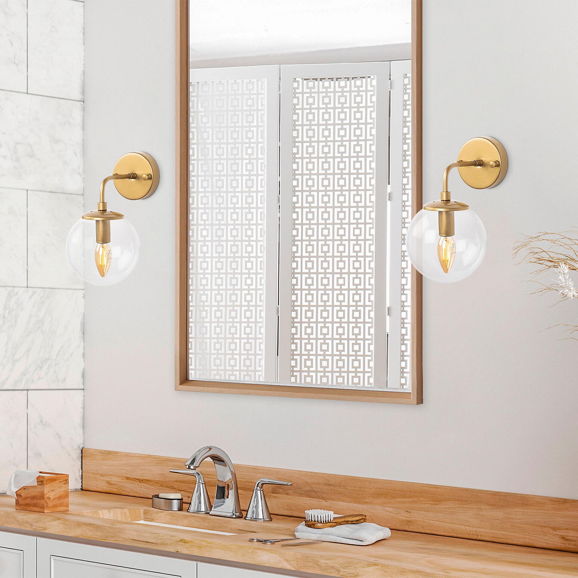 Opviq Wandleuchte gold Metall Glas B/H/L: ca. 21x27x15 cm E14 1 Brennstellen