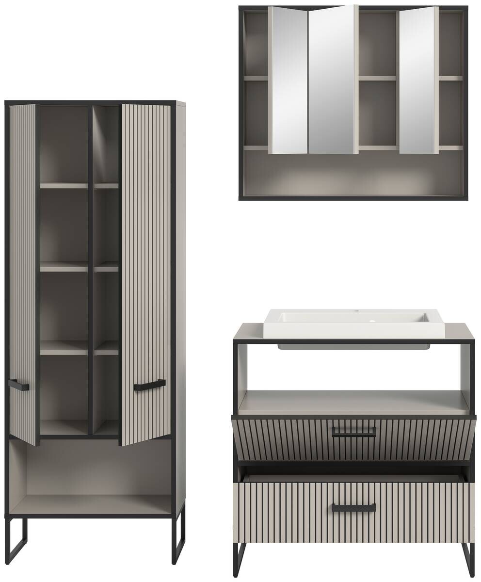 Badezimmer-Set BAGNO schwarz Kaschmirgrau Nachbildung B/H/T: ca. 154x192x48 cm