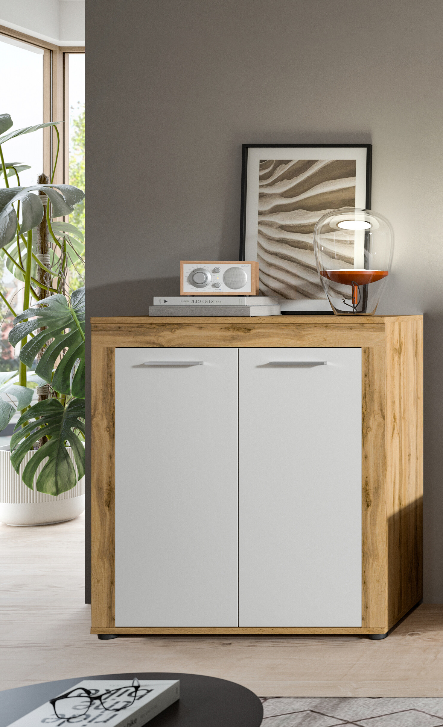 Highboard Jam Eiche Wotan Nachbildung weiß B/H/T: ca. 80x88x35 cm Highboard Jam Eiche Wotan Nachbildung weiß B/H/T: ca. 80x88x35 cm