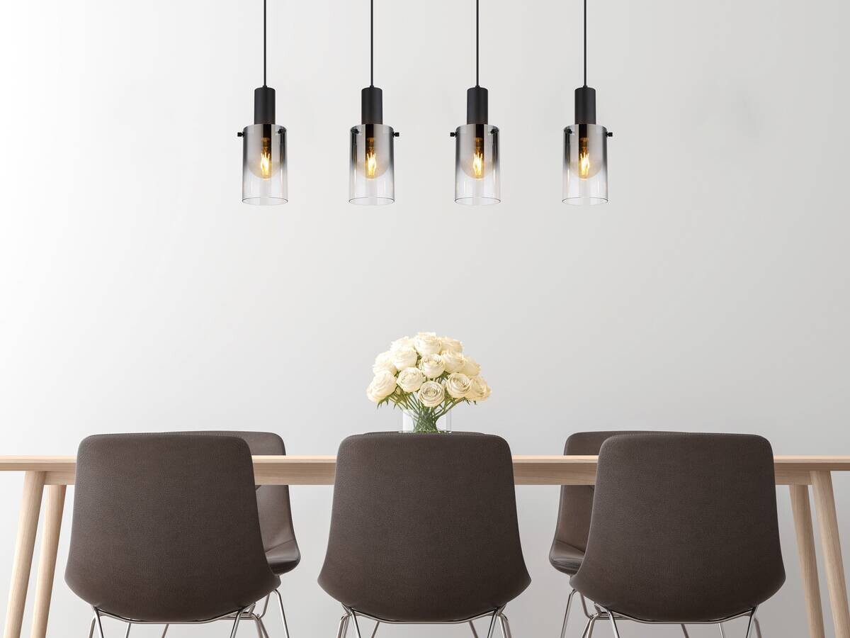 GLOBO Pendelleuchte schwarz klar Metall B/H/T: ca. 12,5x150x102,5 cm E27 4 Brennstellen