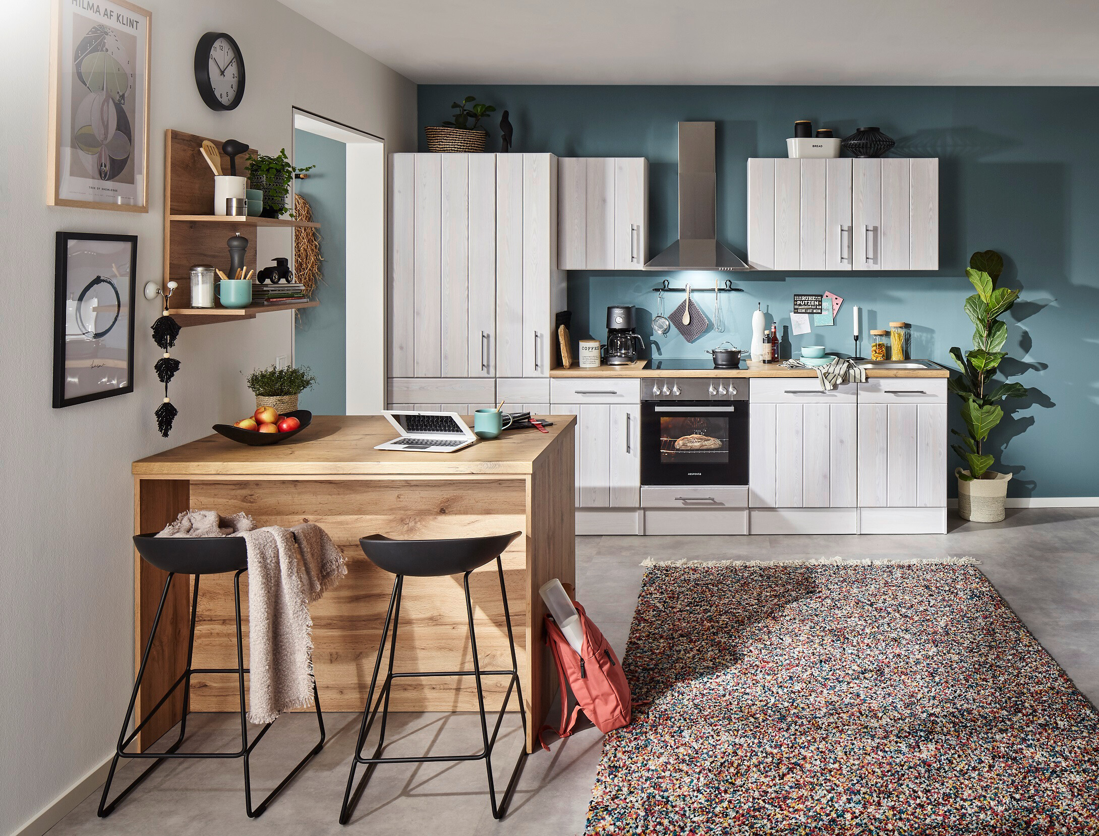 Respekta Inselküche Anton weiß Lärche Nachbildung B/H/T: ca. 310x211x60 cm