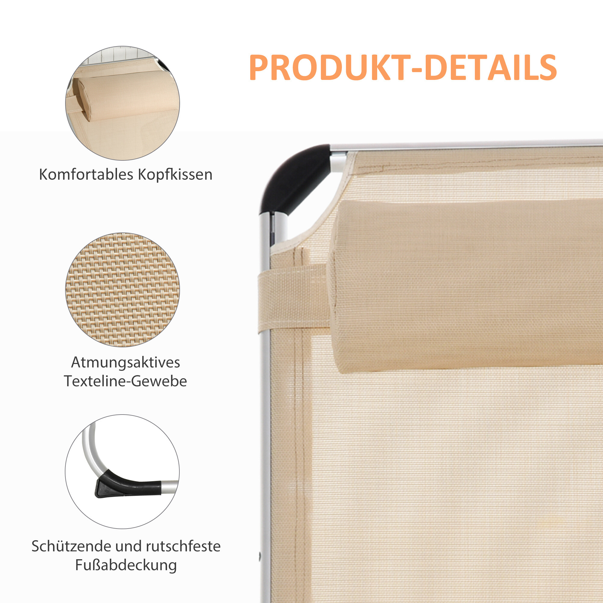 Outsunny Gartenliege beige Aluminium B/H/L: ca. 60x28x189 cm
