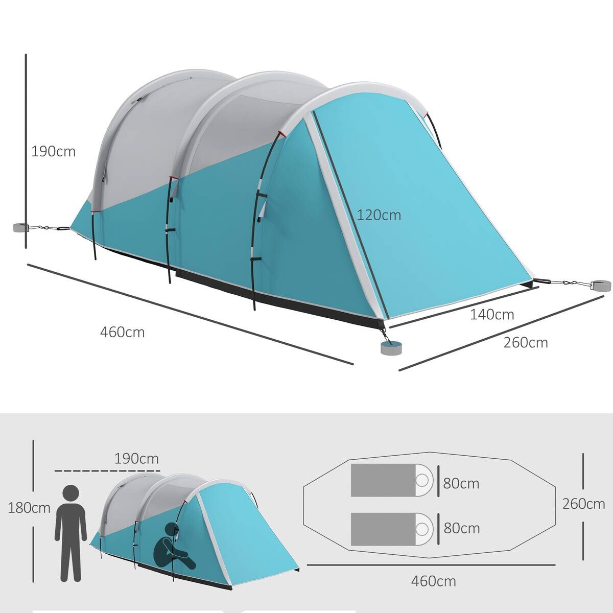 Outsunny Campingzelt B/H/L: ca. 260x190x460 cm