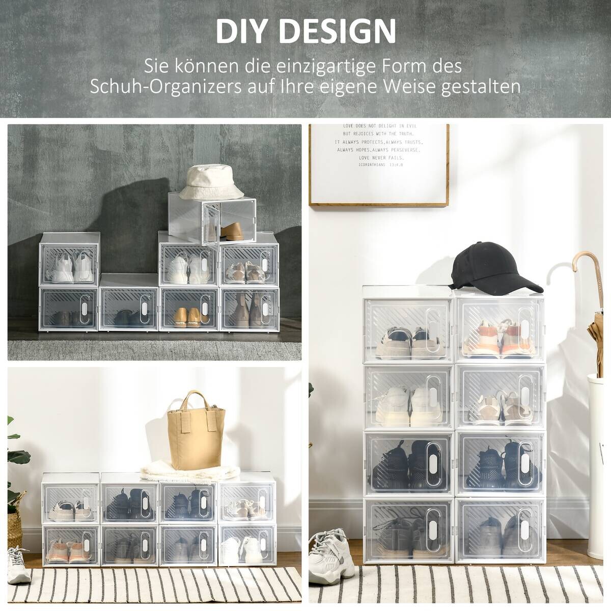 HOMCOM Schuhregal transparent Polypropylen B/H/L: ca. 35x25x19 cm