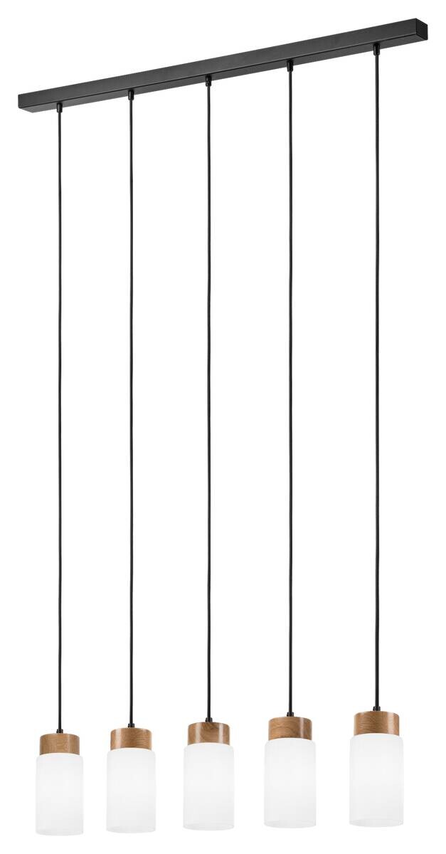 Lamkur Hängeleuchte Marcus schwarz Stahl Holz Glas B/H/L: ca. 105x20x20 cm E27 5 Brennstellen