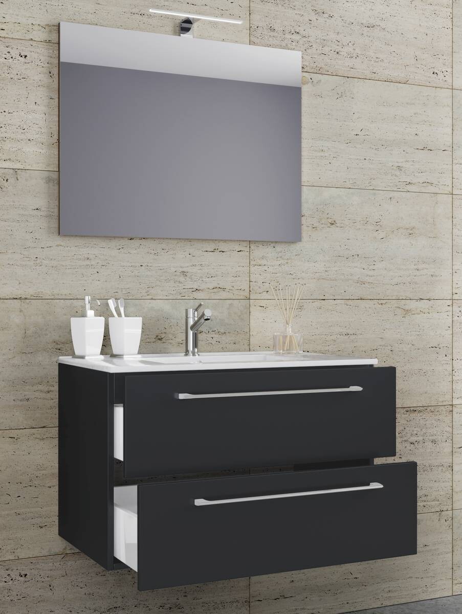 Waschplatz 3tlg-Badinos weiß schwarz B/H/T: ca. 60x50x46 cm