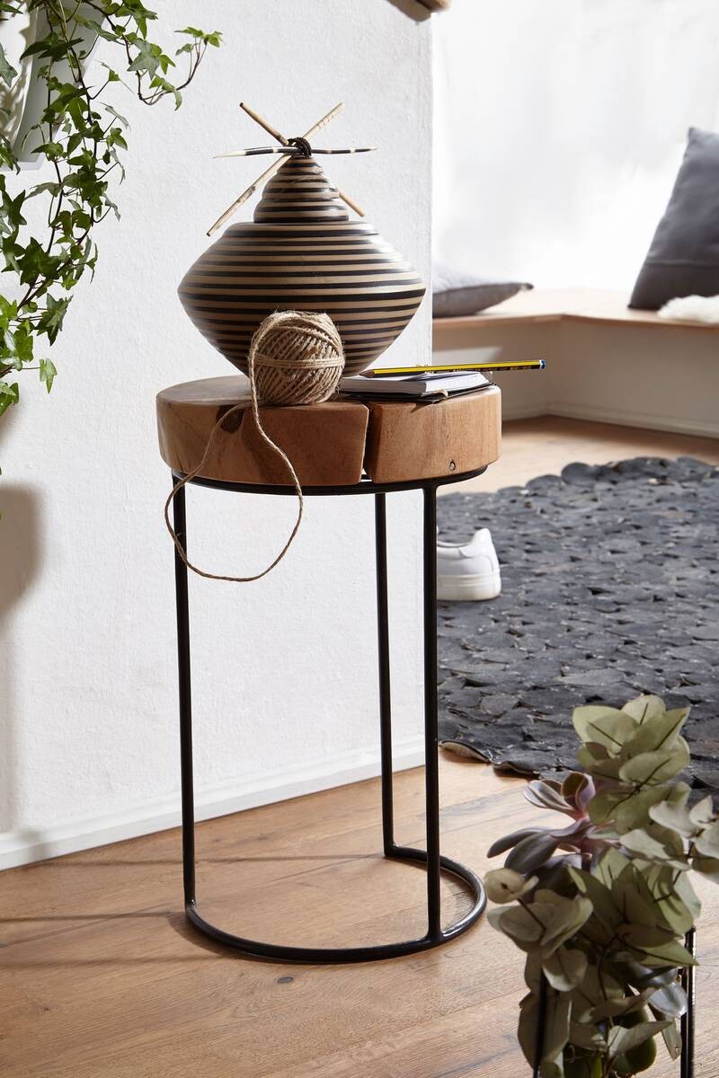 Beistelltisch natur schwarz Akazie Metall B/H/T: ca. 28x45x28 cm