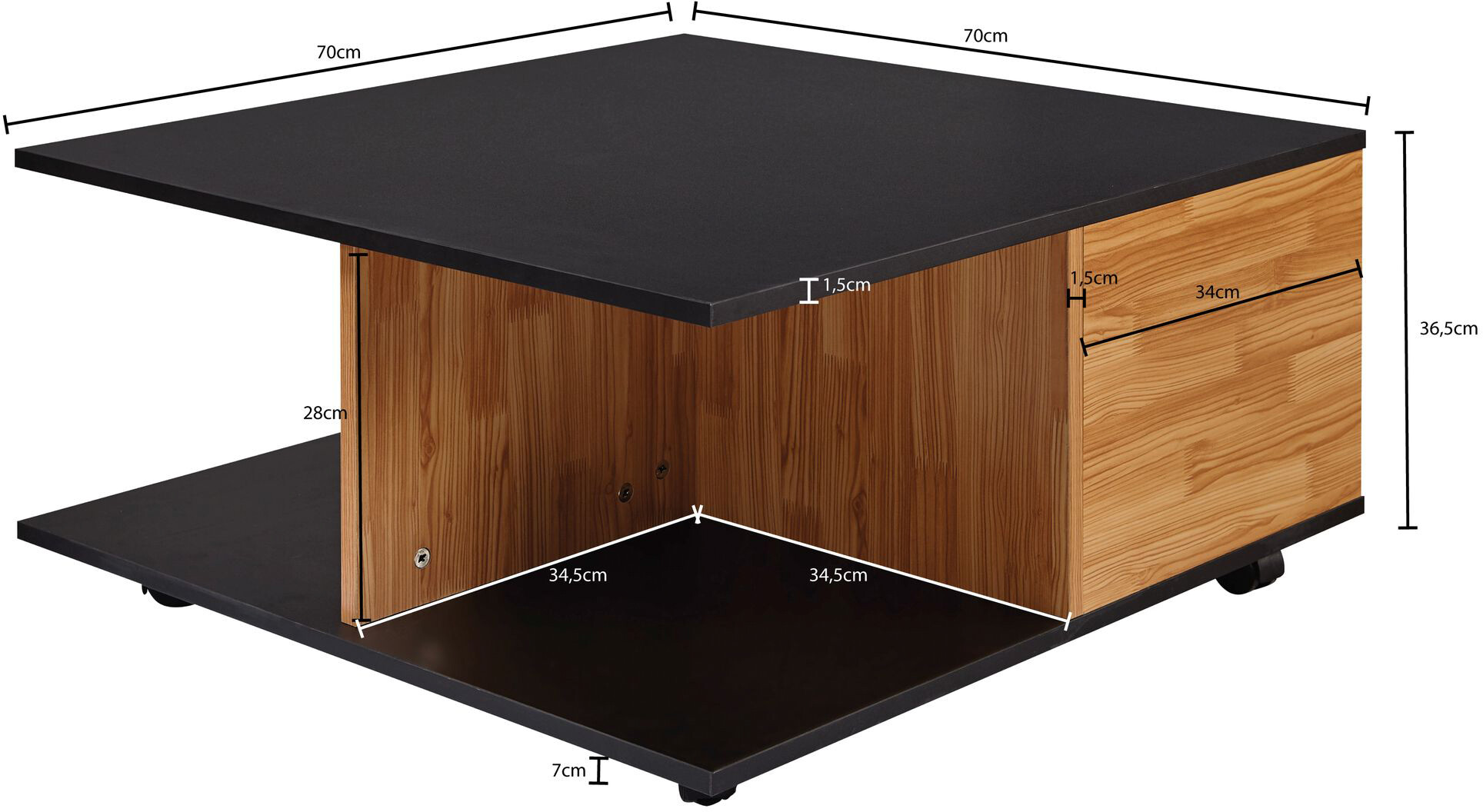 Wohnling Couchtisch braun B/H/T: ca. 70x36x70 cm