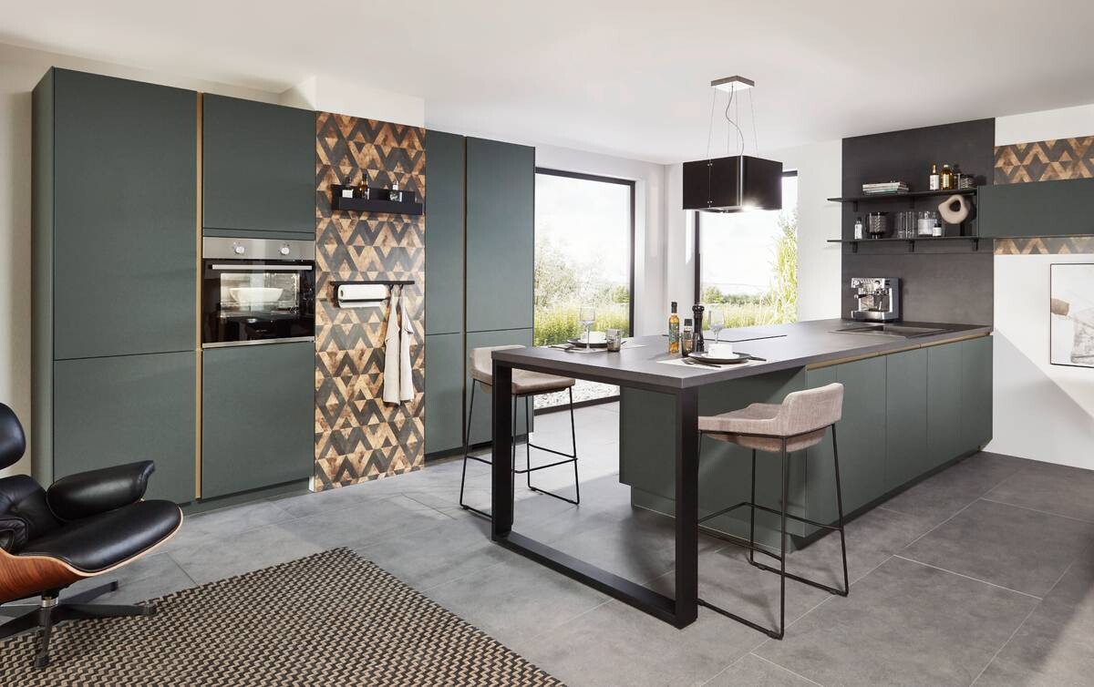 nobilia Inselküche Easytouch Mineralgrün Lacklaminat B/T/L: ca. 272x60x262 cm