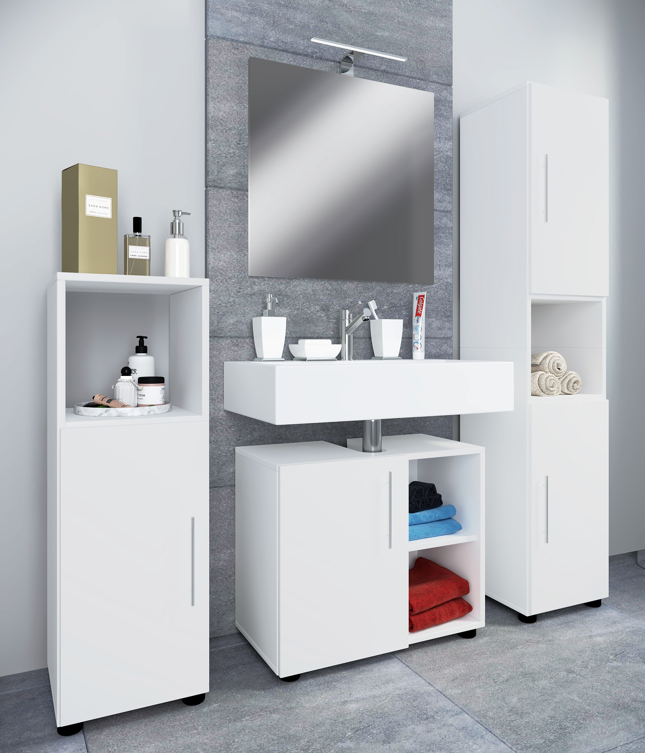 Badezimmer-Set 4tlg-Flandu weiß B/H/T: ca. 122x160x30 cm