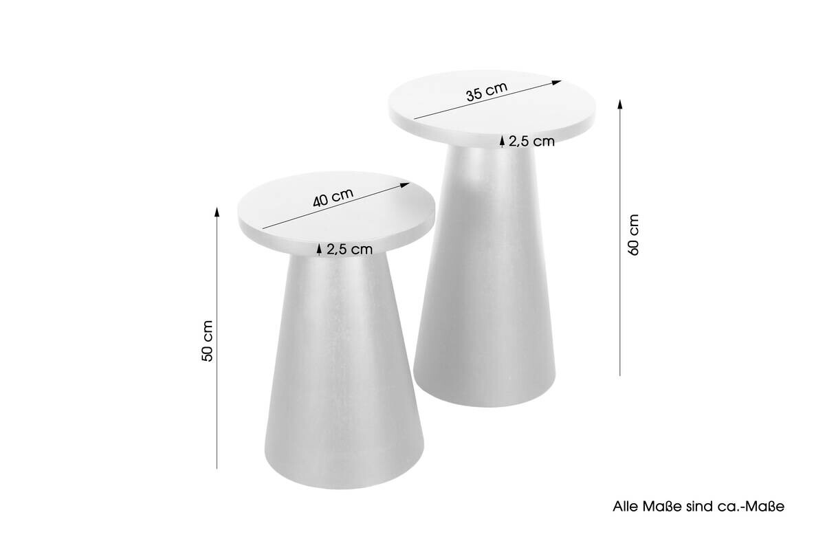 Beistelltisch CONE, 2er-Set weiß gekälkt Akazie H/D: ca. 60x40 cm