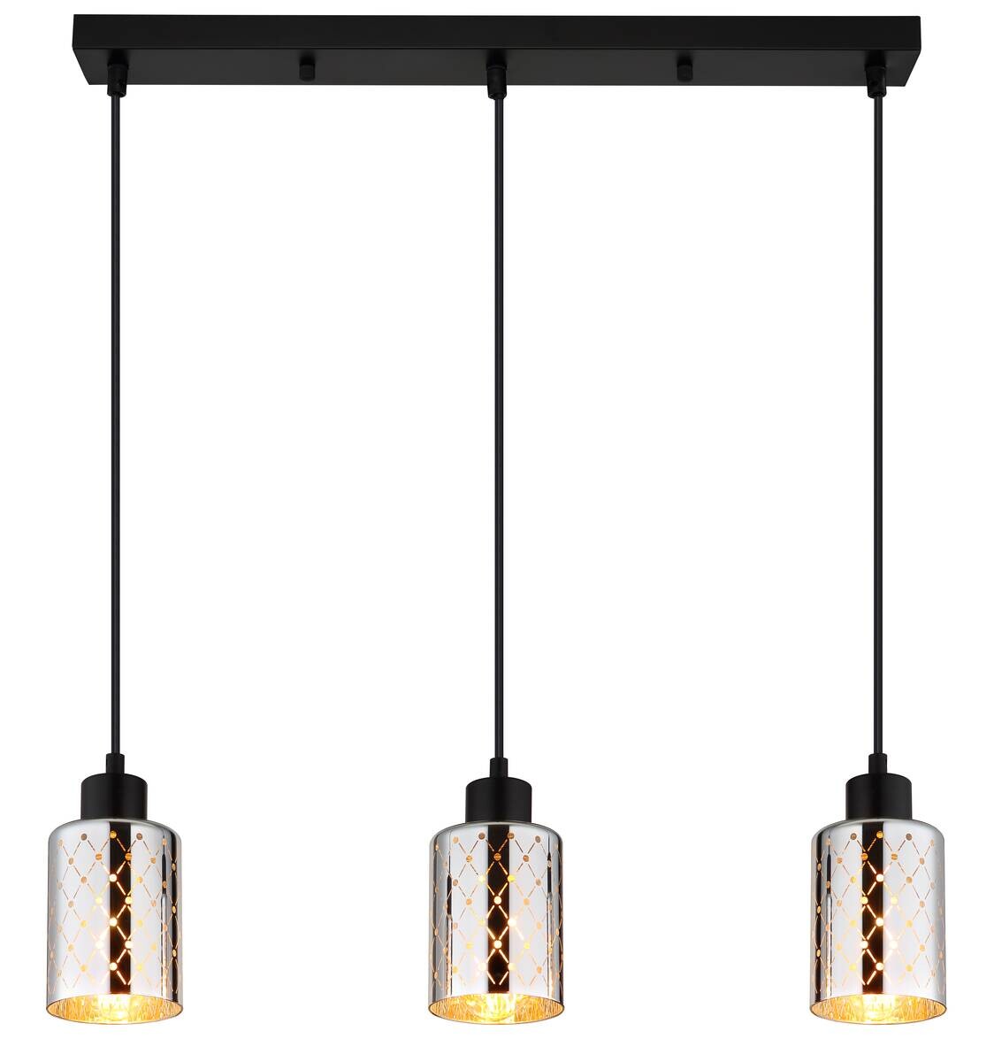 GLOBO Hängeleuchte mattschwarz klar Chrom PVC Glas Metall B/H/L: ca. 9x120x59 cm E27 3 Brennstellen