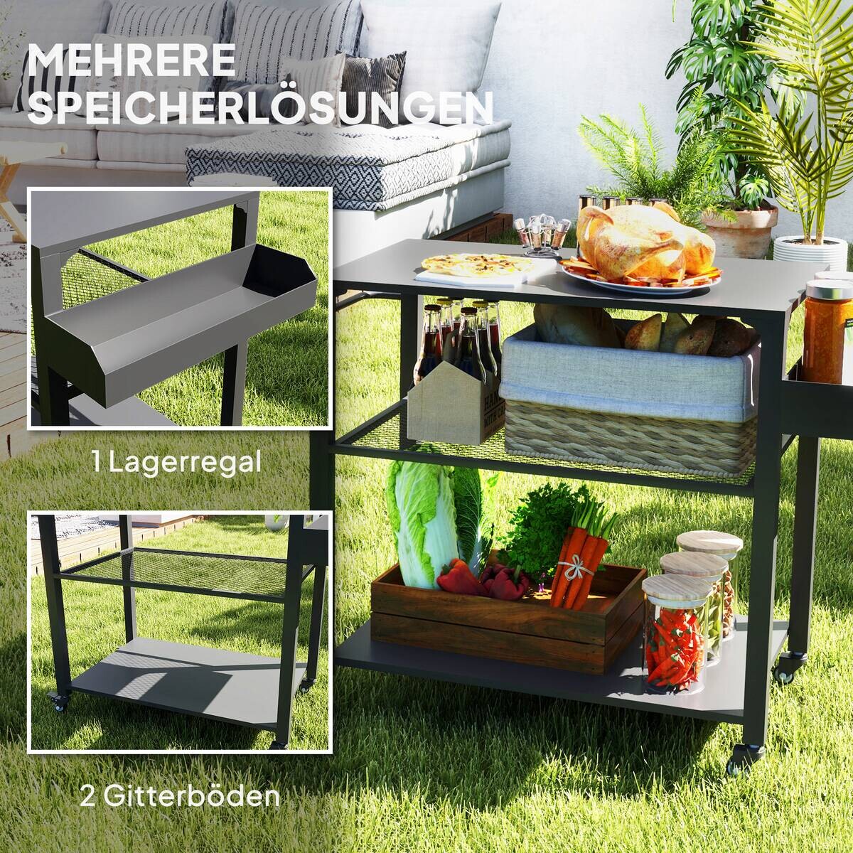 Outsunny Grillwagen Metall B/H/L: ca. 50x79x105 cm