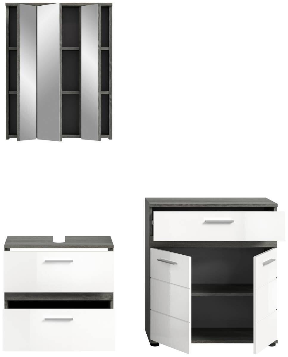 Badezimmer-Set BLAKE Rauchsilber Nachbildung weiß Hochglanz B/H/T: ca. 146x191x34 cm