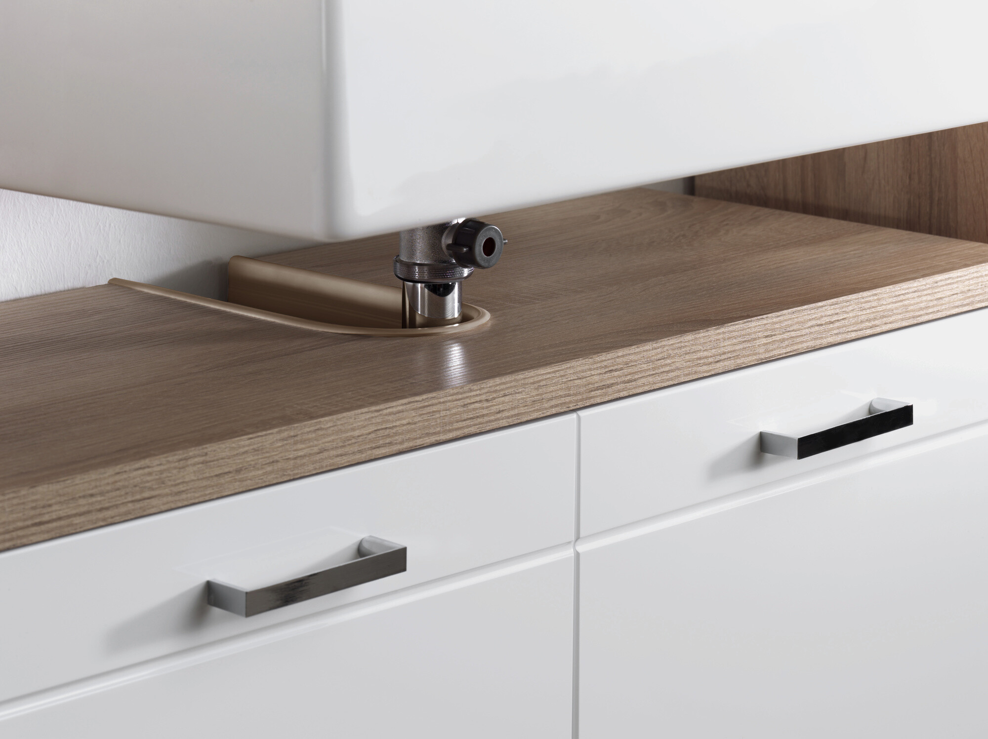 Waschbeckenunterschrank NEBRASKA Eiche Nachbildung weiß Hochglanz silber verchromt B/H/T: ca. 80x59x31,5 cm