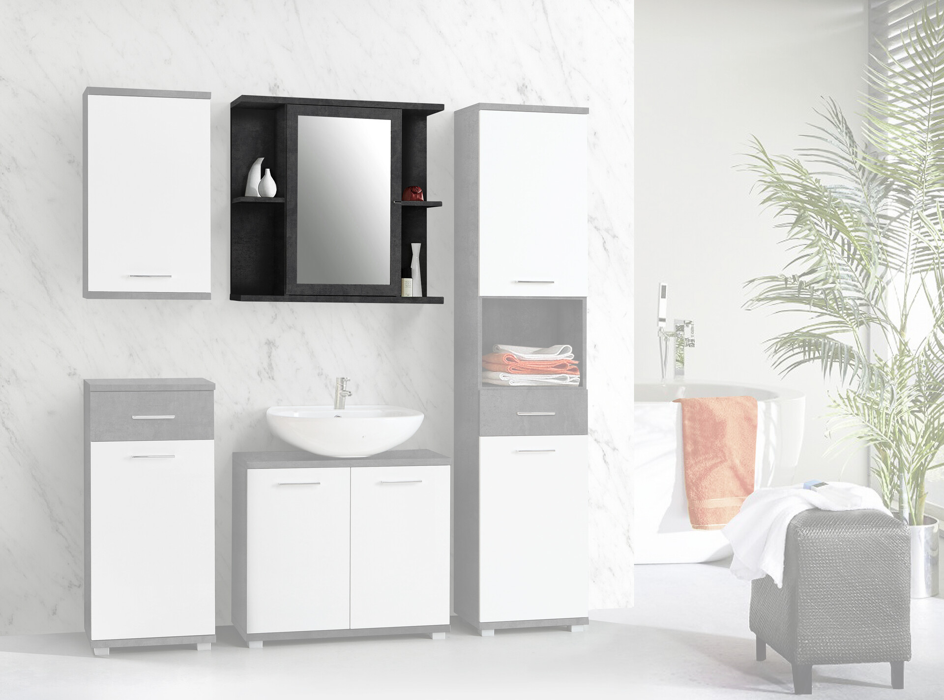 Spiegelschrank  Beton dunkel Optik B/H/T: ca. 69,8x68,8x23,2 cm