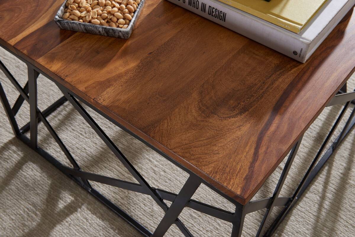 Wohnling Couchtisch natur schwarz Echtholz Eisen B/H/T: ca. 60x35x60 cm