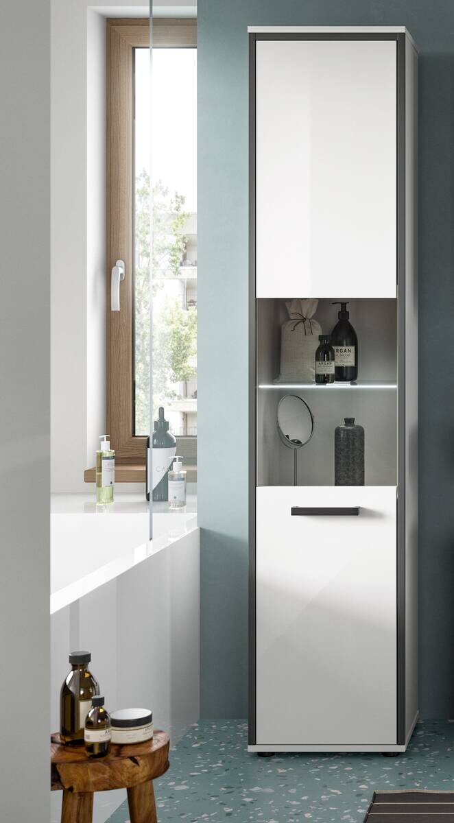 Midischrank KOJAK weiß Hochglanz anthrazit grau B/H/T: ca. 40x188x34 cm