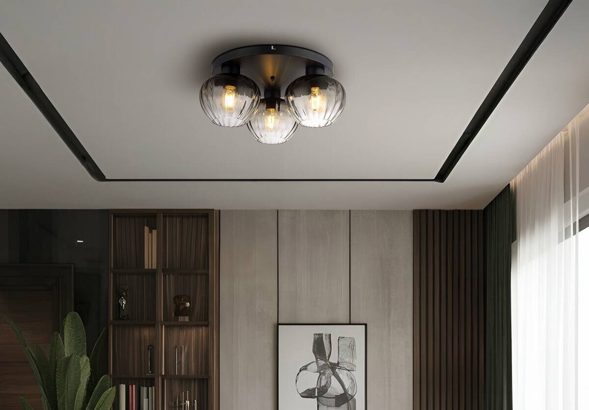 GLOBO Deckenleuchte TOY 60130308 Rauch schwarz Metall Glas H/D: ca. 20,5x45 cm E27 3 Brennstellen