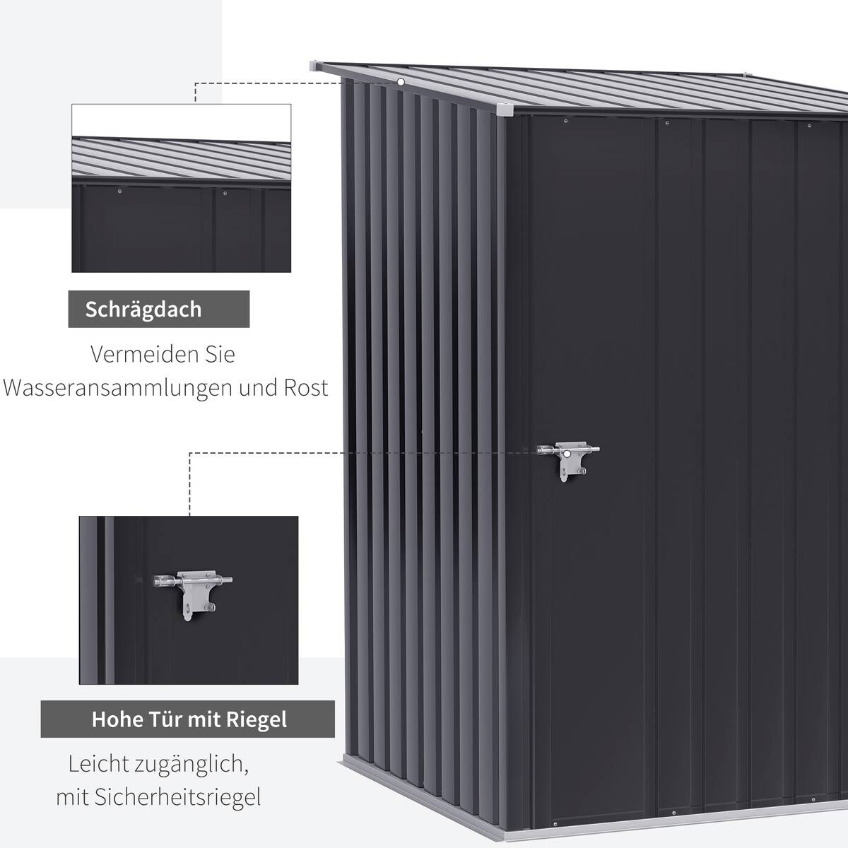 Outsunny Gerätehaus mit Pultdach dunkelgrau B/H/L: ca. 103x160x100 cm