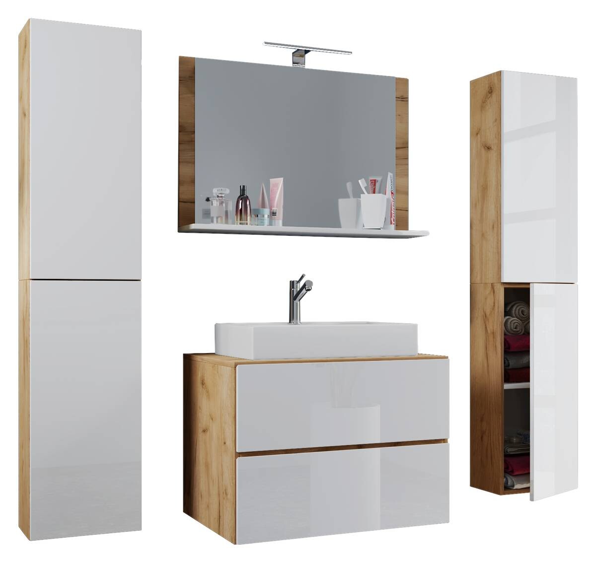 Waschplatz 5tlg-Lendas Eiche Honig Nachbildung weiß weiß B/H/T: ca. 60x52x52 cm