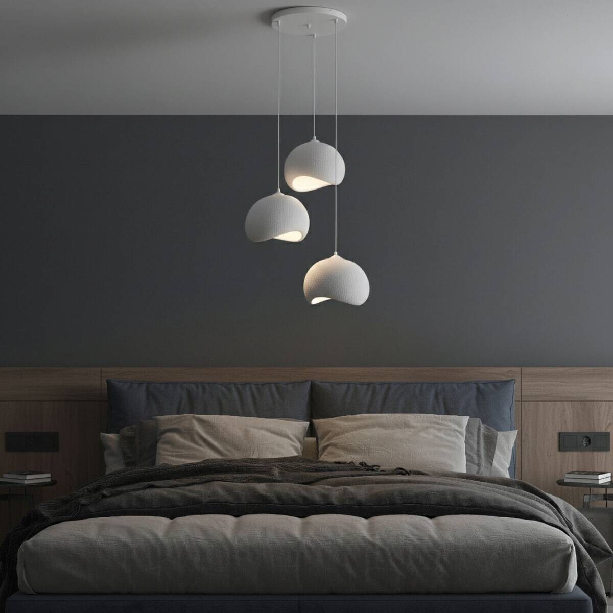 Opviq Pendelleuchte Yontu-15853 weiß Polyester-Mischgewebe Metall B/H/L: ca. 29x120x34 cm E27 3 Brennstellen