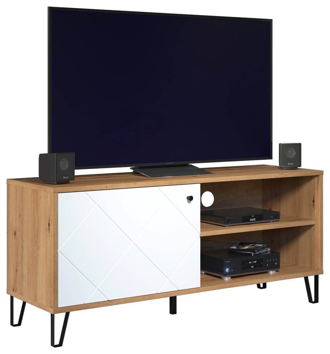 TV-Lowboard Touch weiß matt Eiche Artisan Nachbildung B/H/T: ca. 123x56x40 cm