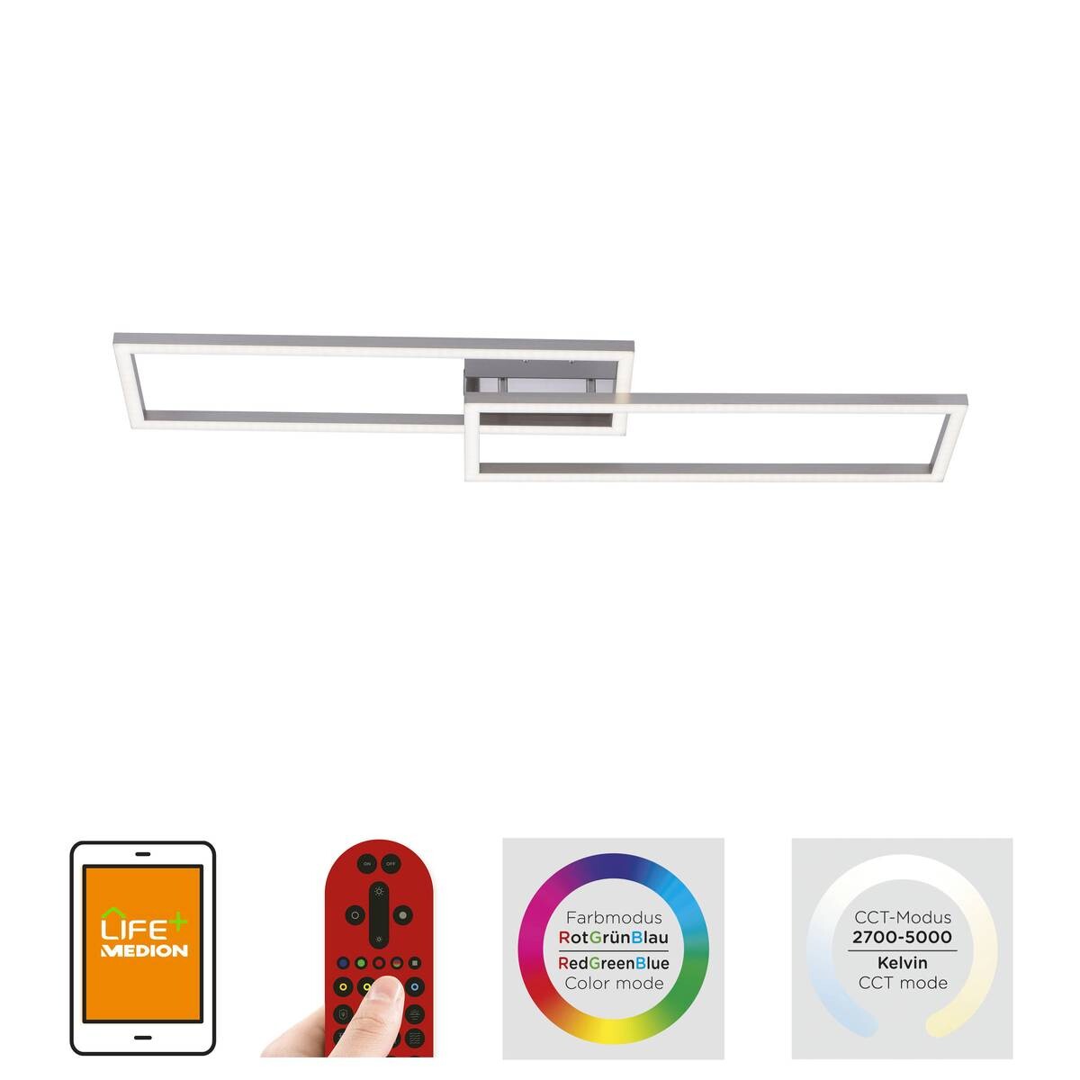 Just Light Smarte Deckenleuchte 16430-55 stahlfarbig weiß Metall Kunststoff B/H/L: ca. 26x8,5x110 cm