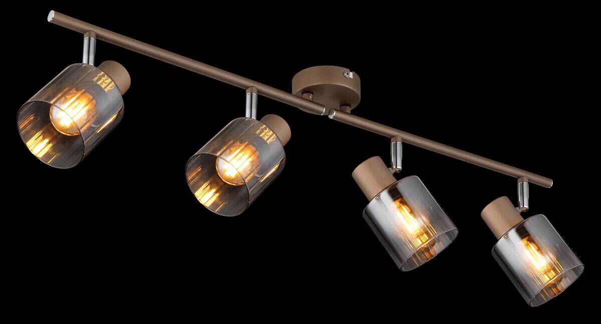 GLOBO Spot Walton 4 kaffee klar Rauch Glas Metall B/H/L: ca. 8x15x70 cm E14 4 Brennstellen