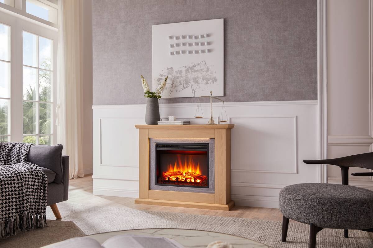 Balderia Elektrischer Kamin Kamin hellbraun MDF B/H/T: ca. 100x84x25 cm