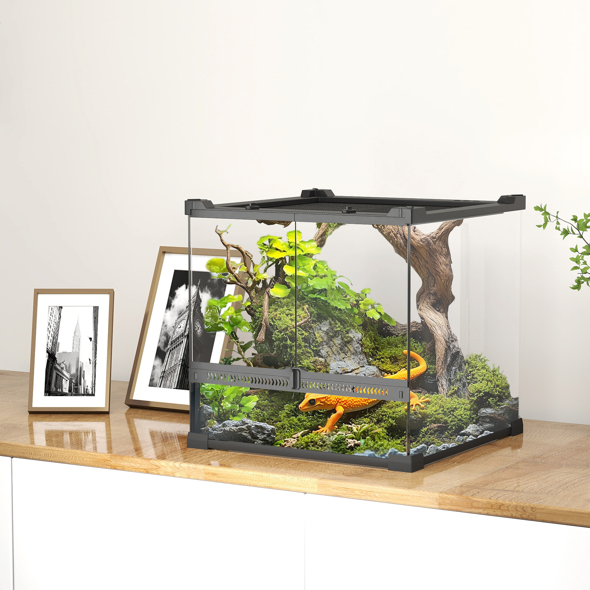 PawHut Terrarium schwarz Stahl B/H/L: ca. 30x30x30 cm