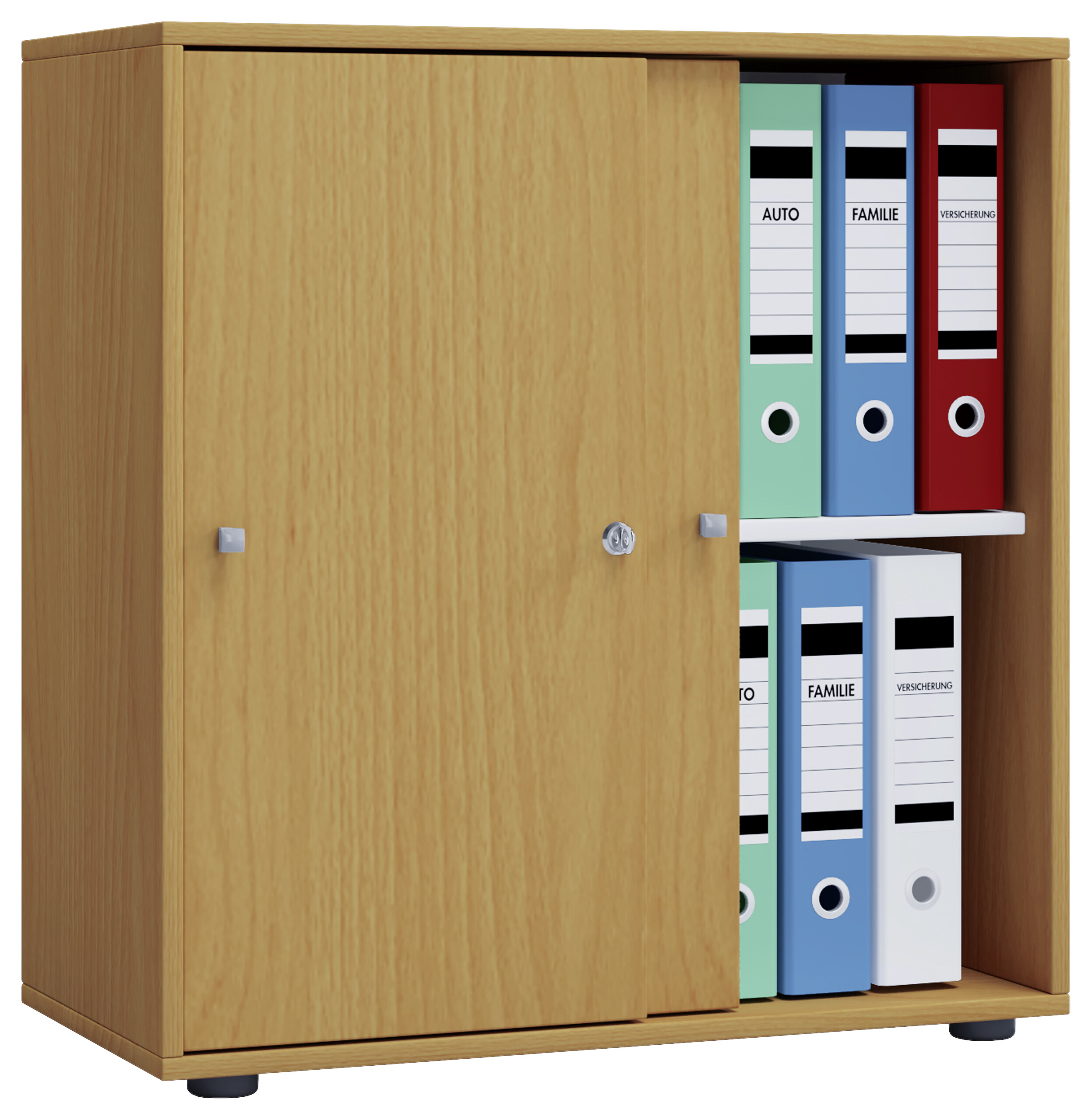 Büroschrank Lona L mit Schiebetüren buche Nachbildung weiß B/H/T: ca. 70x74x37 cm