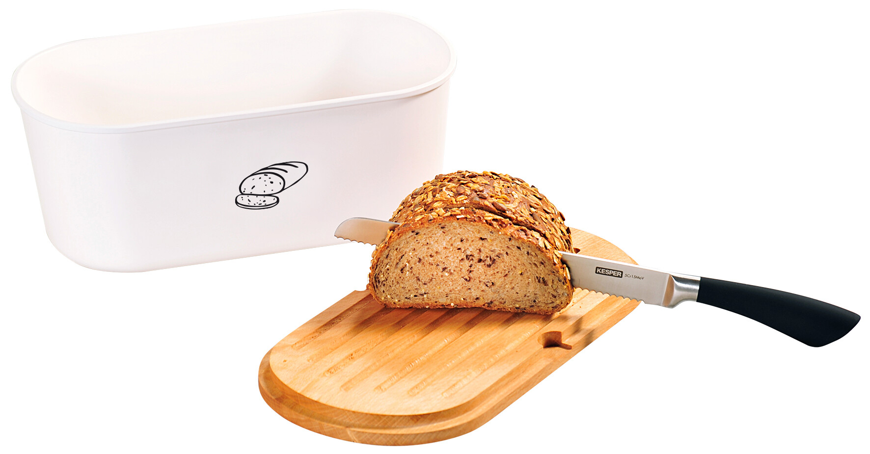 Kesper Brotkasten mit Schneidbrett weiß Holz B/H/L: ca. 18x14x33,5 cm