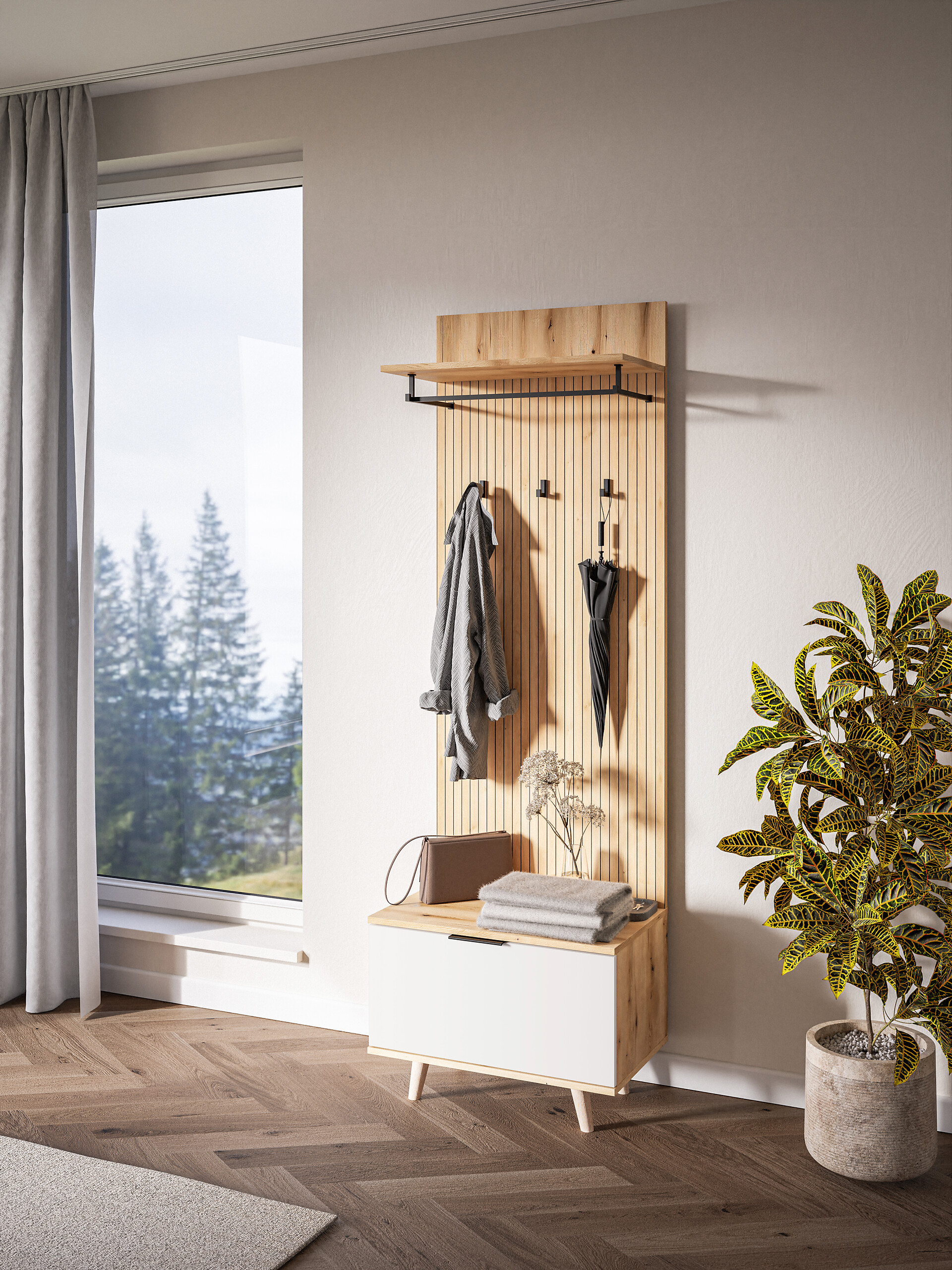 Garderobe NORDIC Eiche Evoke Oak Nachbildung weiß B/H/T: ca. 65x204x40 cm Garderobe NORDIC Eiche Evoke Oak Nachbildung weiß B/H/T: ca. 65x204x40 cm