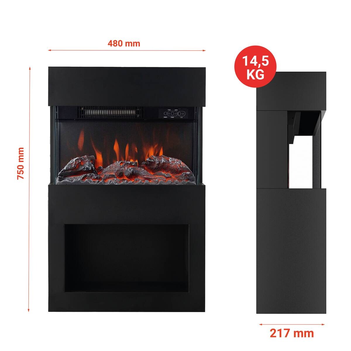 KAMINIO Elektrischer-Kamin HENRI schwarz Metall B/H/T: ca. 48x75x21,7 cm ca. 2000 W