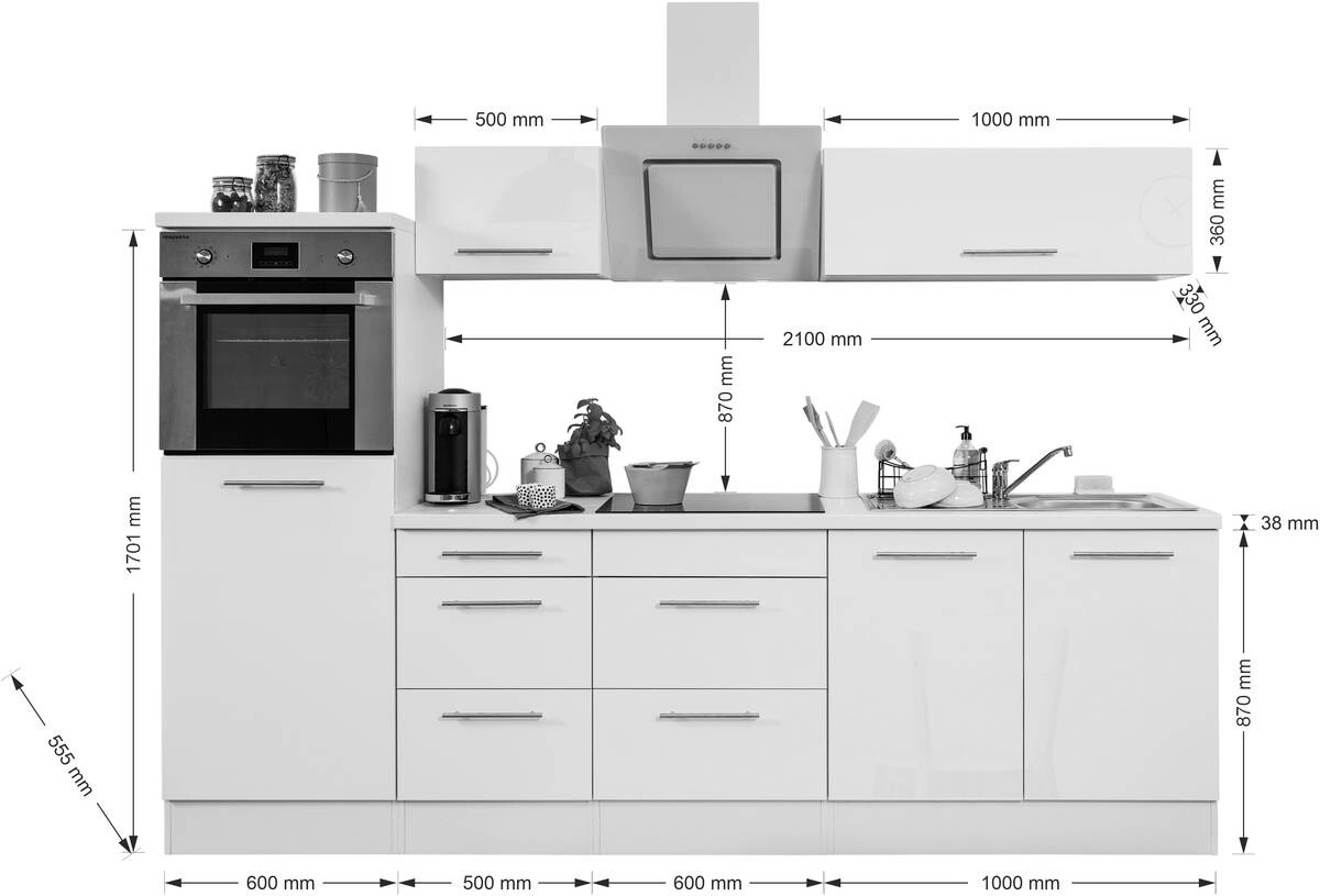 Respekta Küchenblock Amanda weiß Hochglanz B/H/T: ca. 270x200x60 cm