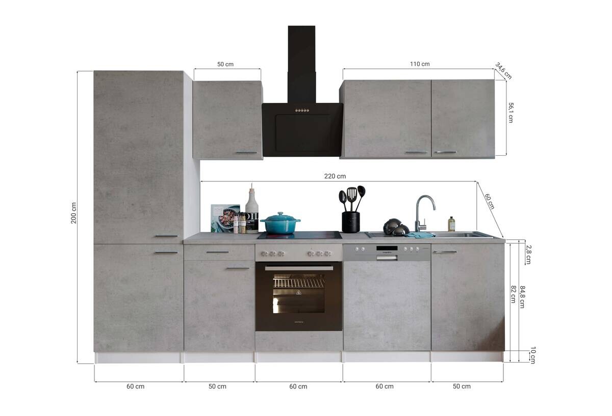 Respekta Küchenblock Malia Beton Optik B/H/T: ca. 280x200x60 cm