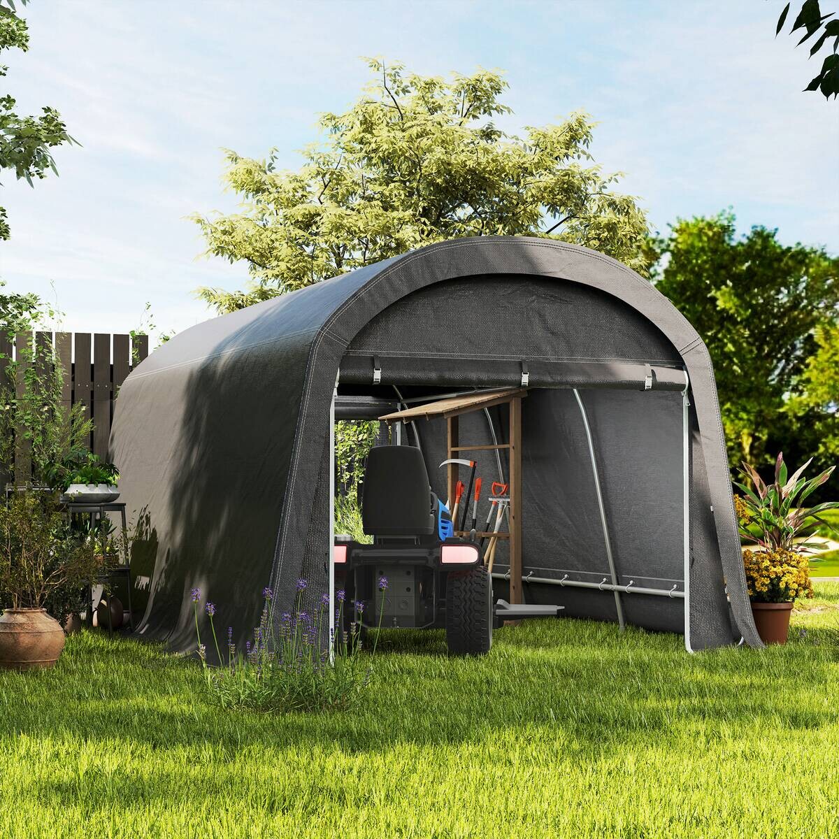 Outsunny Gerätezelt dunkelgrau Kunststoff B/H/L: ca. 300x230x450 cm