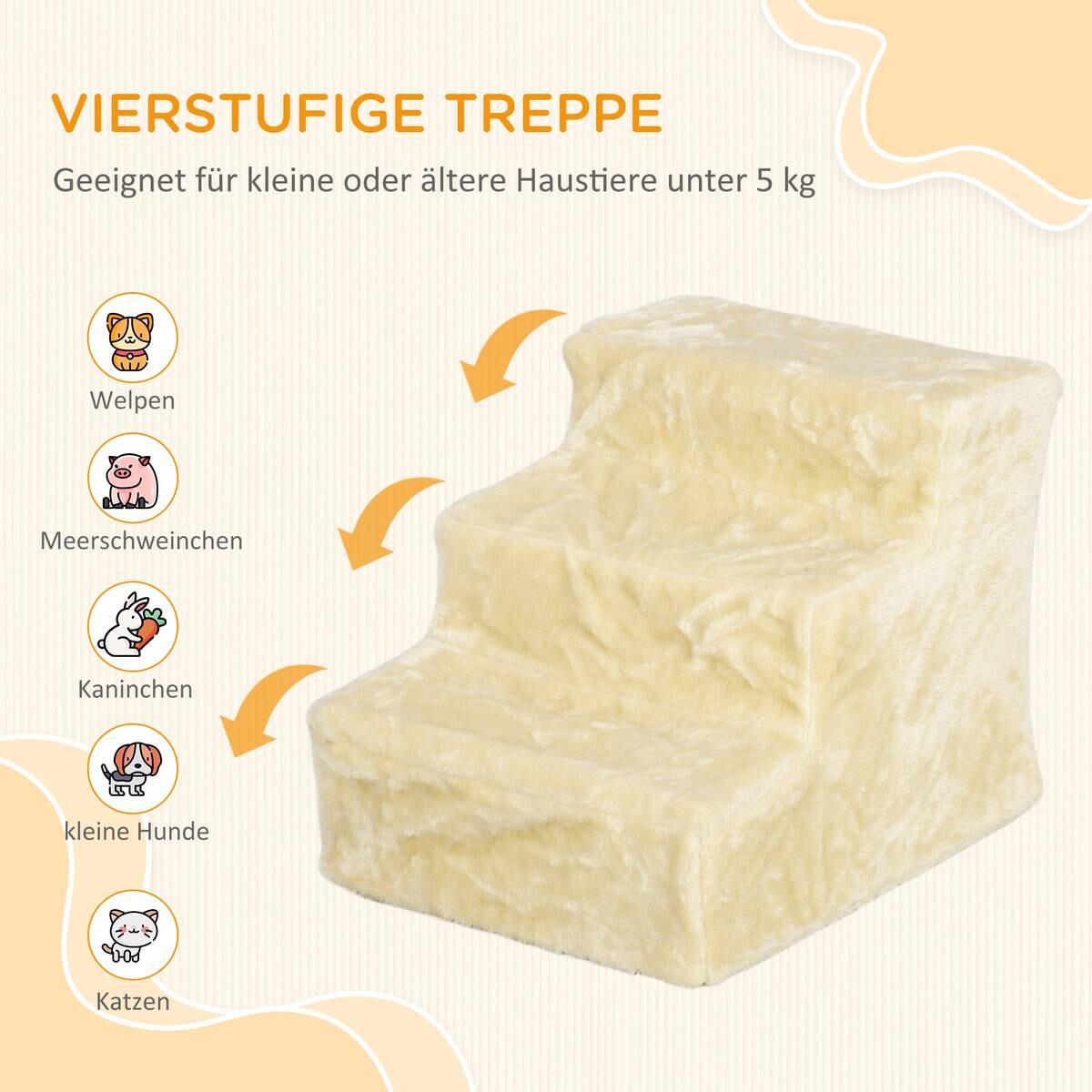 PawHut Haustiertreppe beige Plüsch B/H/L: ca. 35x35x46 cm