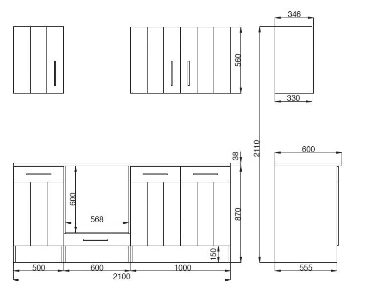 Respekta Küchenblock Premium B/H/T: ca. 210x211x60 cm