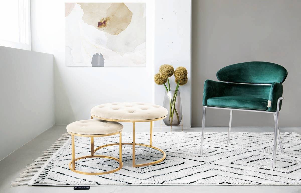 360 Living Hocker Myla 100 2er-Set elfenbein gold Metall Samt H/D: ca. 41x60 cm